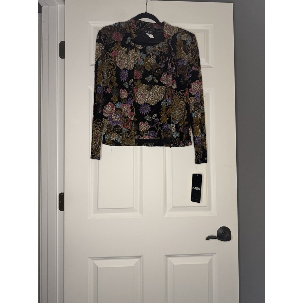 MSK 2 Piece Jacket Top Set Small Shoulder Pads Multi Print Nwt